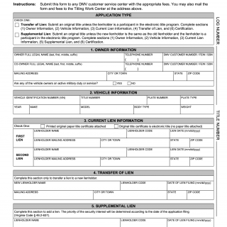 Form VSA 66. Application for Transfer and Supplemental Liens