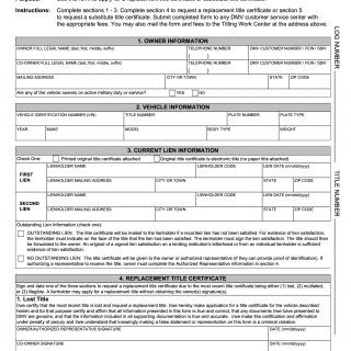 Form VSA 67. Application for a Replacement or Substitute Title