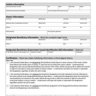 Form VTR-121. Beneficiary Designation for a Motor Vehicle