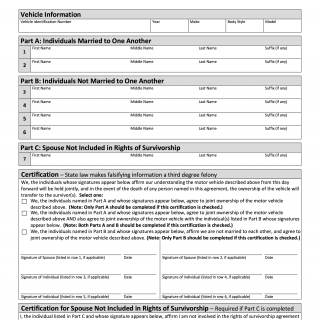 Form VTR-122. Rights of Survivorship Ownership Agreement for a Motor Vehicle