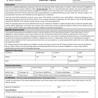 Form VTR-139. Application for Texas Guard License Plates - Texas
