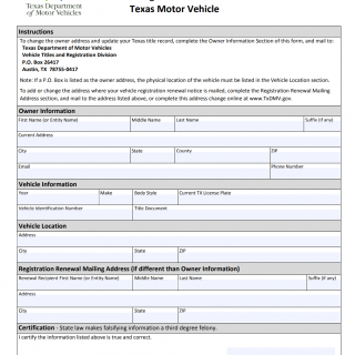 Form VTR-146. Change of Address for Texas Motor Vehicle