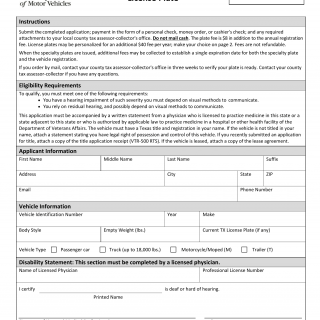 Form VTR-215. Application for Deaf Driver Awareness Specialty License Plate - Texas