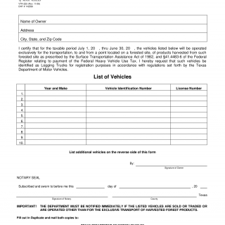 Form VTR-225. Logging Truck Affidavit - Texas