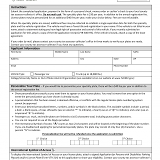 Form VTR-228. Application for Collegiate and Out of State Alumni Organization License Plates - Texas