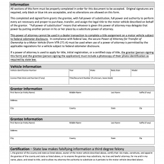 Form VTR-271. Texas Limited Power of Attorney for Eligible Motor Vehicle Transactions