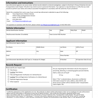 Form VTR-275-LE. Request for Texas Motor Vehicle Information [Law Enforcement] - Texas
