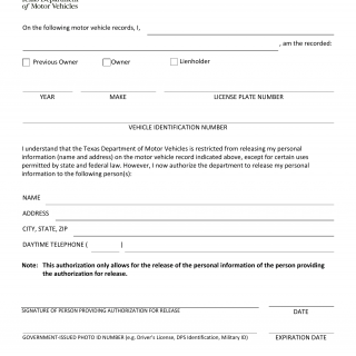 Form VTR-386. Authorization for Release of Personal Information - Texas