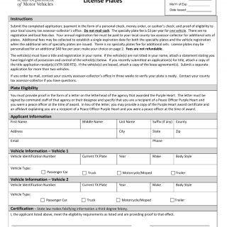 Form VTR-408. Application for Peace Officer Purple Heart License Plate - Texas