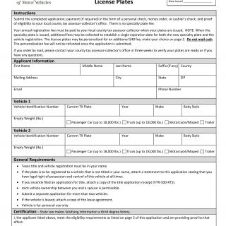 Form VTR-420. Application for Military Service License Plates - Texas