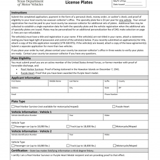 Form VTR-422. Application for Military Recognition License Plates - Texas