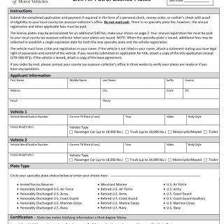 Form VTR-424. Application for Armed Forces, Coast Guard Auxiliary, Merchant Marine & Civil Air Patrol License Plates - Texas