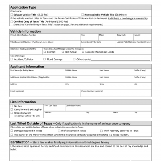 Form VTR-441. Application for Salvage or Nonrepairable Vehicle Title - Texas