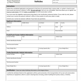 Form VTR-45. Application for Soil Conservation Vehicles - Texas