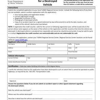 Form VTR-50-A. Application for Registration Fee Credit - Texas