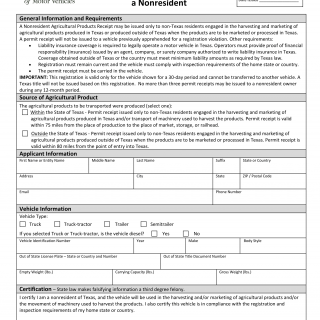 Form VTR-52-B. Application for Movement of Agricultural Products By a Nonresident - Texas