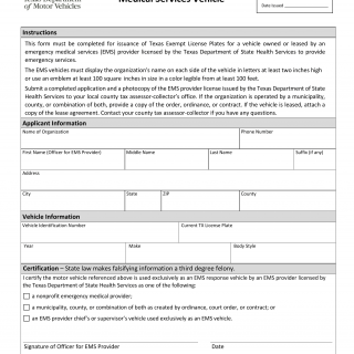 Form VTR-62-EMS. Application For Exempt Registration For An Emergency ...