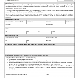Form VTR-62-F. Application for Exempt Registration of Certain Rescue Vehicles - Texas