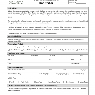 Form VTR-626. Application for Seasonal Agricultural Registration - Texas