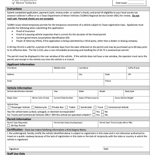 Form VTR-66. Application for Timed Temporary Permits