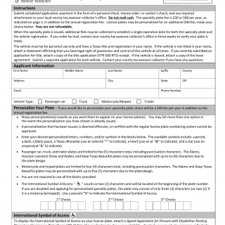 Form VTR-999. Application for Specialty License Plates - Texas