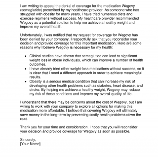 Wegovy Appeal Letter