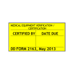 DD Form 2163. Medical Equipment Verification/Certification