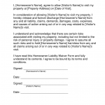 Homeowner Liability Waiver Form sample