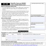 SC-100 form. Plaintiff's Claim and ORDER to Go to Small Claims Court